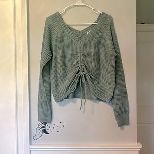 V Neck, Sweater, Light Green, Size L